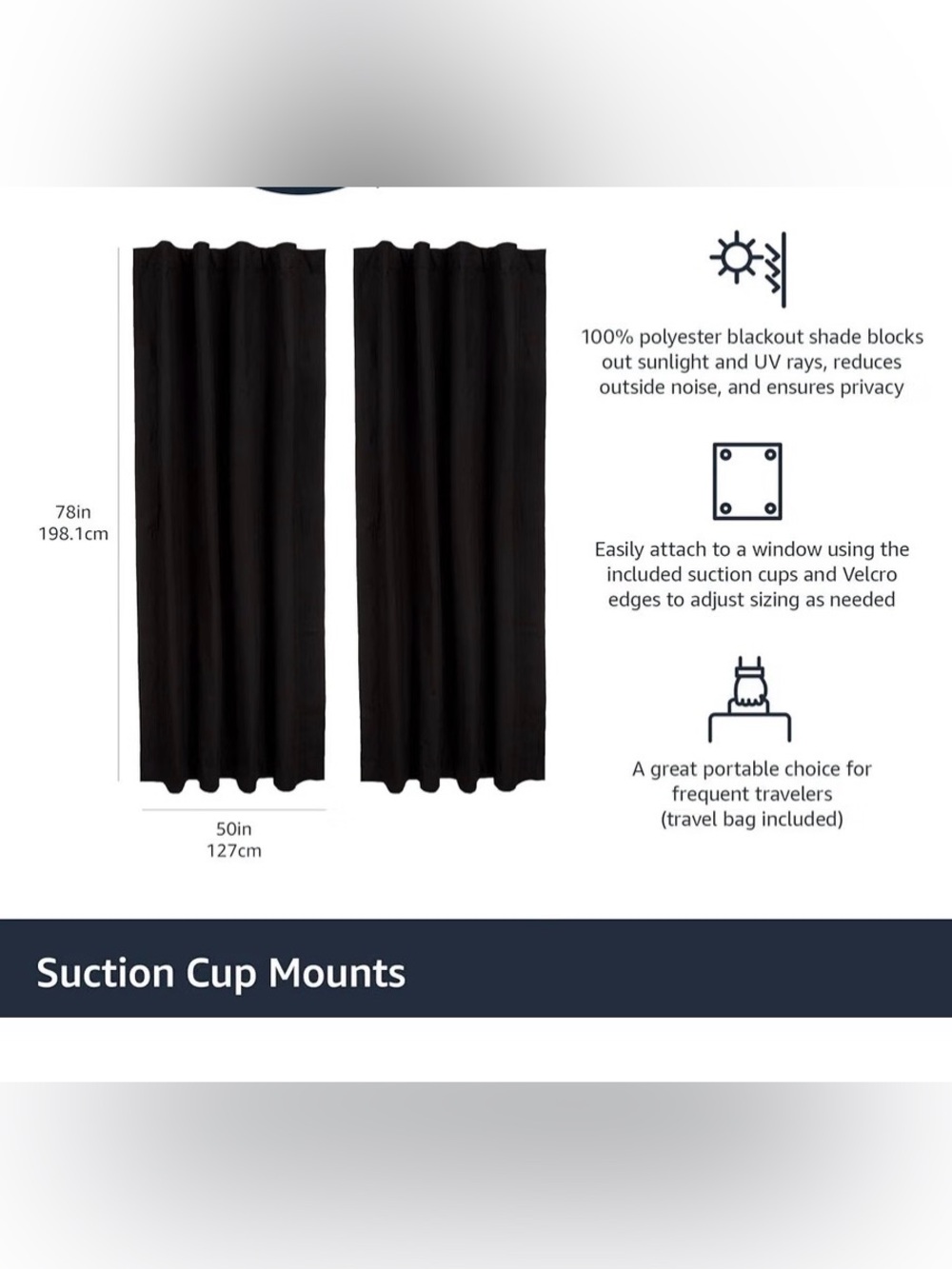 Portable Energy Saving Noise Reducing Blackout Curtain Shade with Suction Cups - Picture 3 of 5